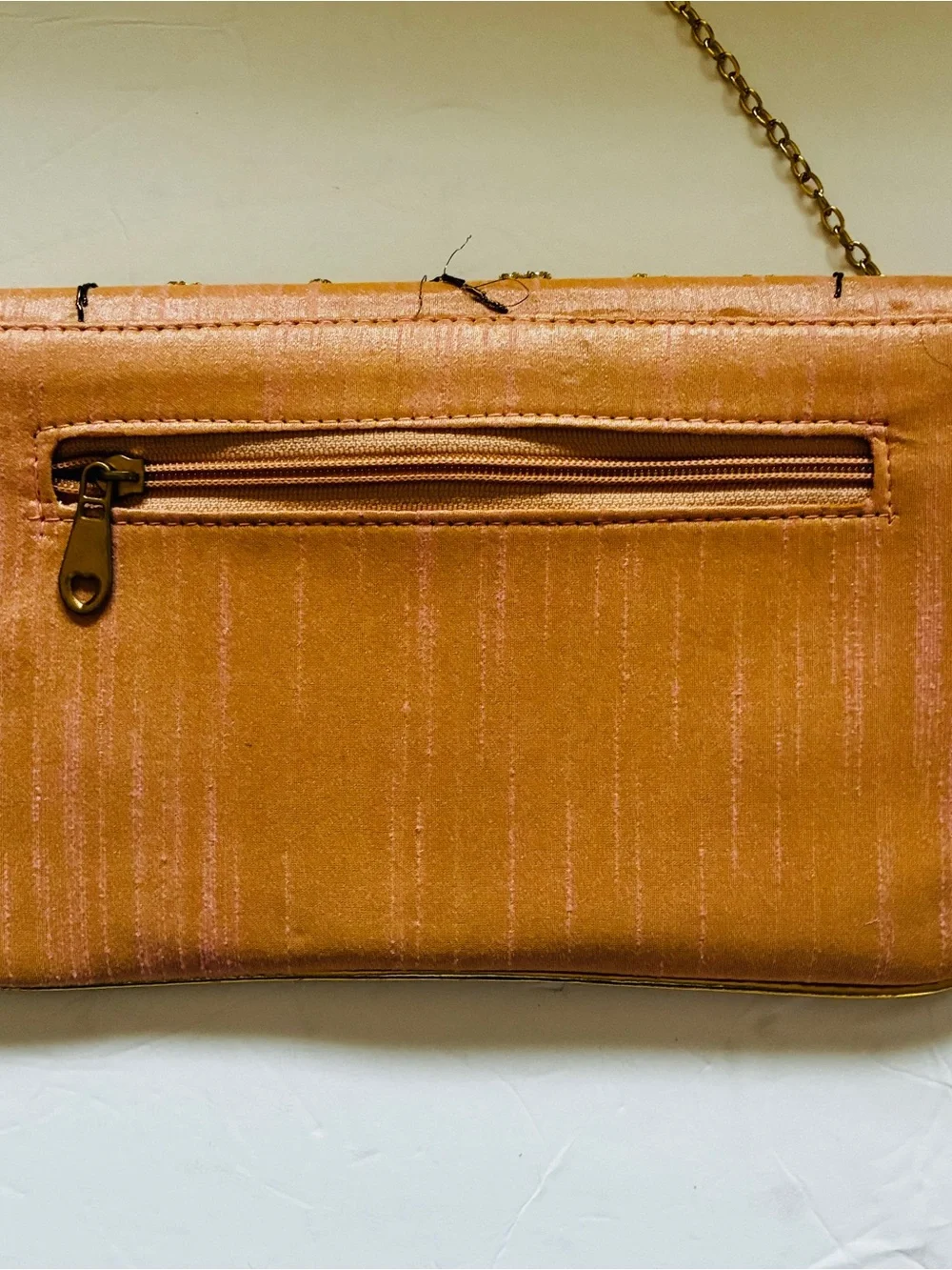 Embroidered Floral Satin Crossbody Clutch - Peach